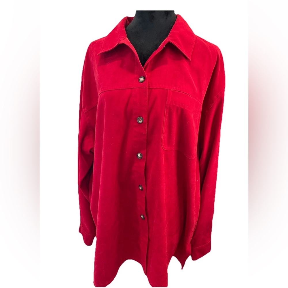 Talbots 90s/Y2K ladies casual Red button up tunic top size large/XL poly/stretch